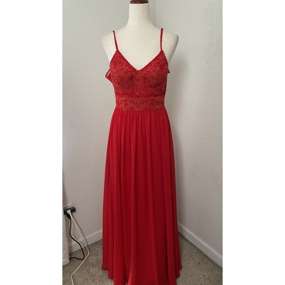 Jj’s House Women’s Size 4 Dress Formal Prom Bridesmaid Red Beaded Halter Back - Picture 2 of 10